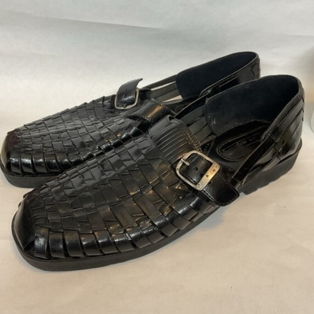 Stacy Adams Black Weaved Leather Slip On Huarache Style Sandals Men 12 Leather